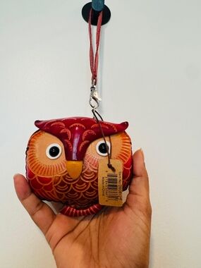 Leather Owl Coin Purse in Red and Tan (New With Tags)